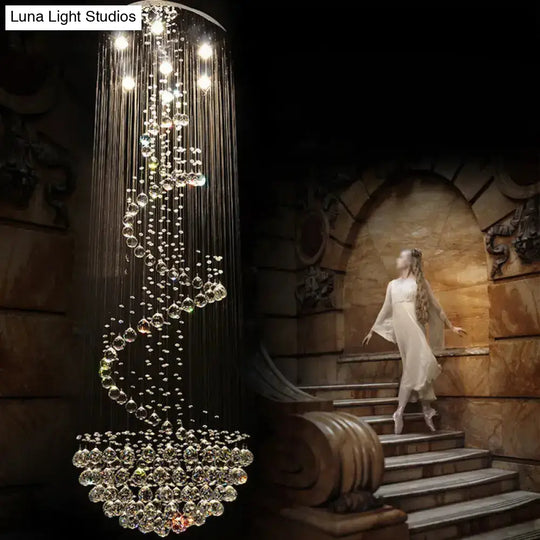 Sleek Spiral Crystal Ceiling Lamp - 7 Lights Flush Mount Fixture For Living Room Modernist Design