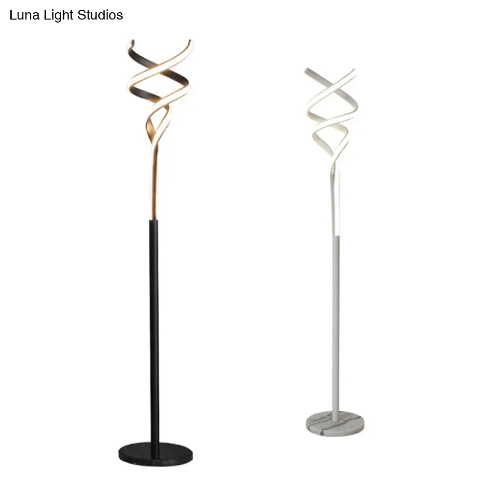 Sleek Spiral Led Floor Lamp With Metallic Accents For Modern Living Room