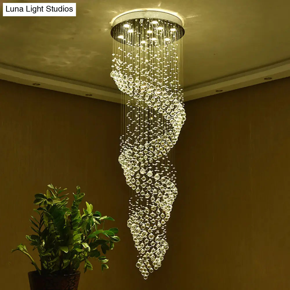 Sleek Spiral Led Pendant Lamp - Clear Crystal Minimalist Design Silver Finish 13-Light Chandelier