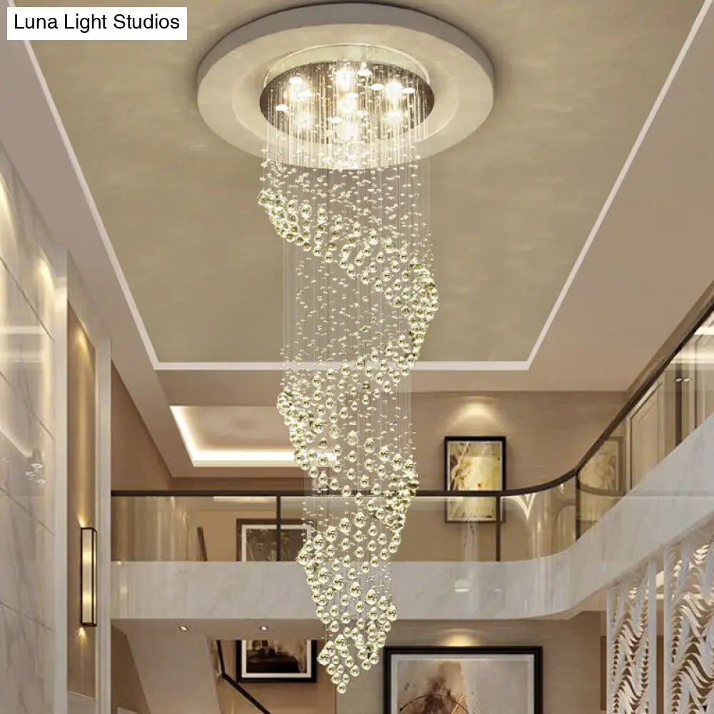 Sleek 13-Light Crystal Led Pendant Lamp For Living Room With Silver Multi-Chandelier Design