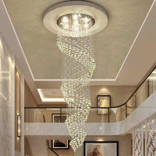 Sleek Spiral Led Pendant Lamp - Clear Crystal Minimalist Design Silver Finish 13-Light Chandelier