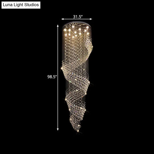 Sleek Spiral Led Pendant Lamp - Clear Crystal Minimalist Design Silver Finish 13-Light Chandelier