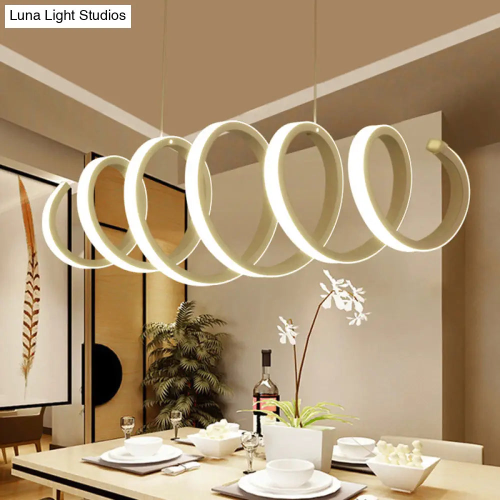 Sleek Spiral Led Pendant Light: Minimalistic Metal White Hanging Lamp - Warm/White Light