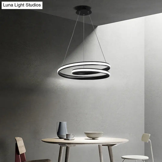 Sleek Spiral Line Chandelier Led Pendant In Warm/White Light - Black/White Minimalist Design 18/23.5