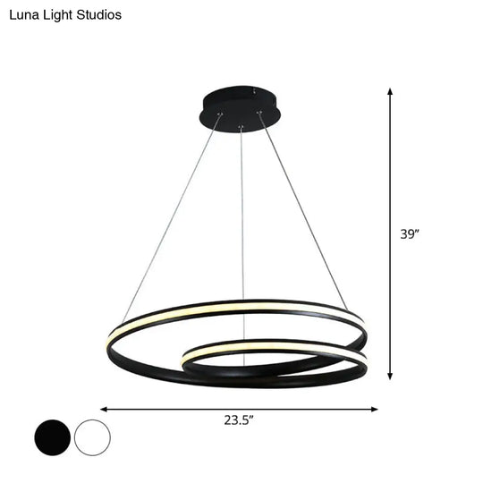 Sleek Spiral Line Chandelier Led Pendant In Warm/White Light - Black/White Minimalist Design 18/23.5