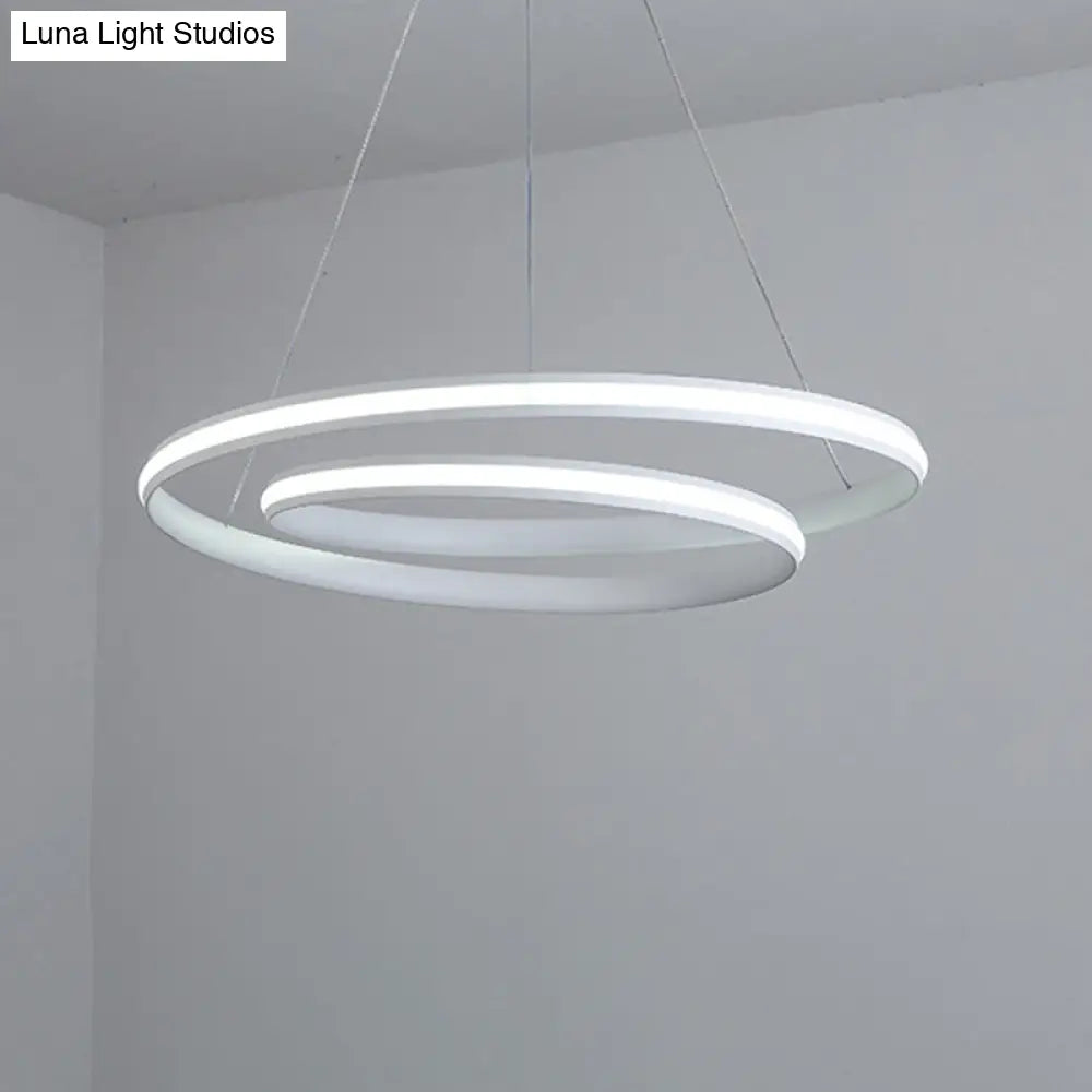 Sleek Spiral Line Chandelier: Black/White 18’/23.5’ Wide Led Pendant Lamp In Warm/White Light