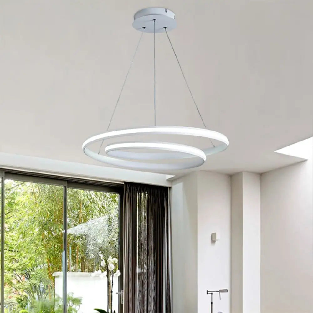 Sleek Spiral Line Chandelier: Black/White 18’/23.5’ Wide Led Pendant Lamp In Warm/White Light