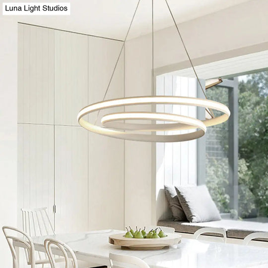 Sleek Spiral Line Chandelier: Black/White 18’/23.5’ Wide Led Pendant Lamp In Warm/White Light