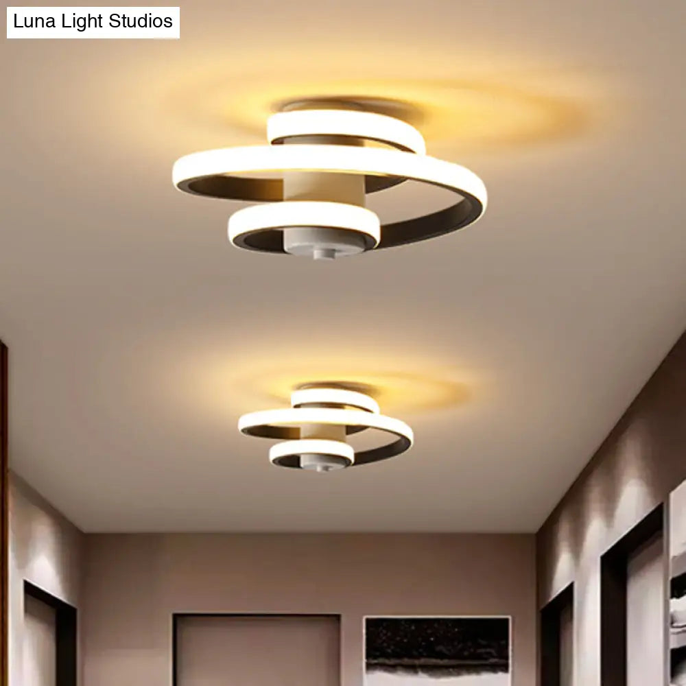 Sleek Spiral Metallic Ceiling Flush Led Lamp In Warm/White Light For Corridor - Black/White