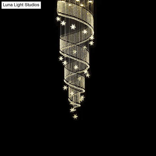 Stylish Spiral Ceiling Light With 4 Clear Crystal Bead Heads - Elegant Stair Suspension Lamp