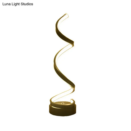 Sleek Spiral Ribbon Metal Table Lamp: Simplicity Black/White/Gold Led Task Lighting With Circle