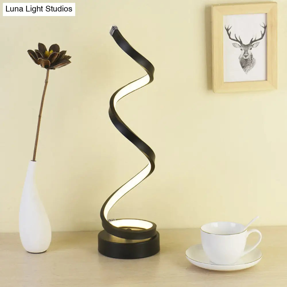 Sleek Spiral Ribbon Metal Table Lamp: Simplicity Black/White/Gold Led Task Lighting With Circle