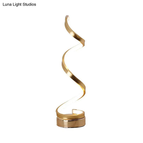 Sleek Spiral Ribbon Metal Table Lamp: Simplicity Black/White/Gold Led Task Lighting With Circle