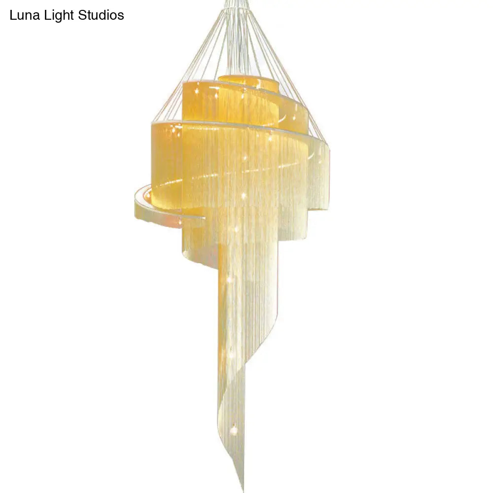 Sleek Spiral Tassel Chandelier - Modern Metal 4-Light Ceiling Light For Hall Gold