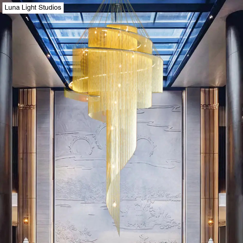 Sleek Spiral Tassel Chandelier: Modern 4-Light Ceiling Fixture For Hall