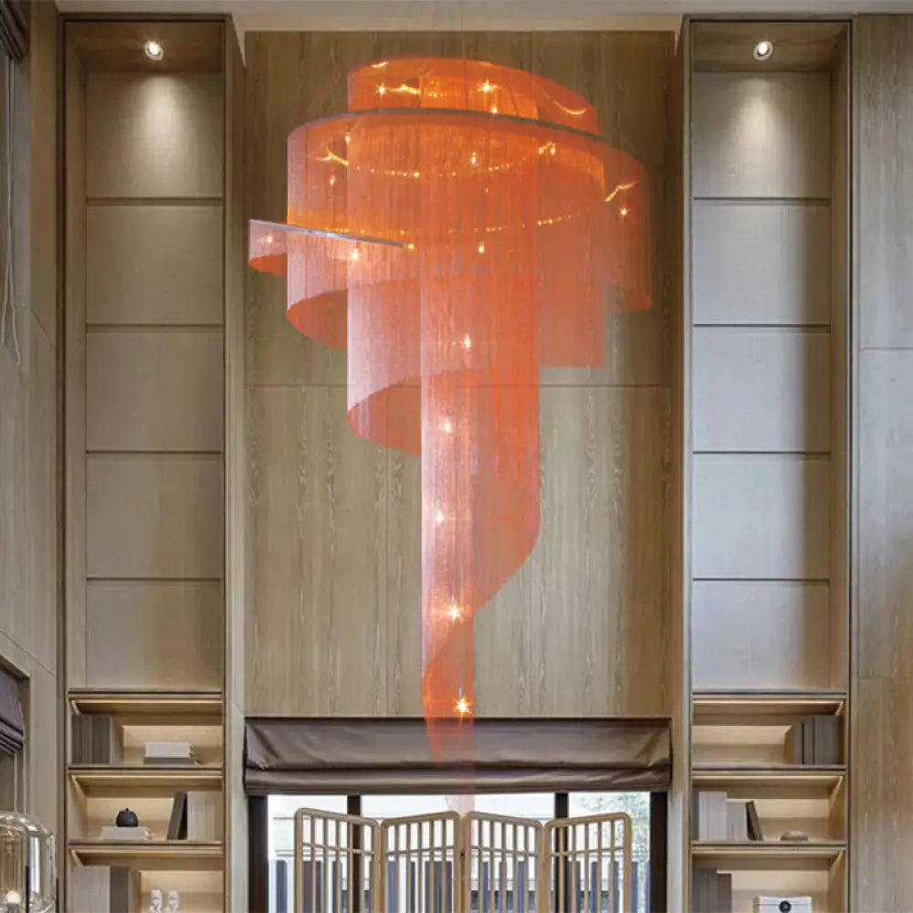 Sleek Spiral Tassel Chandelier: Modern 4-Light Ceiling Fixture For Hall Red