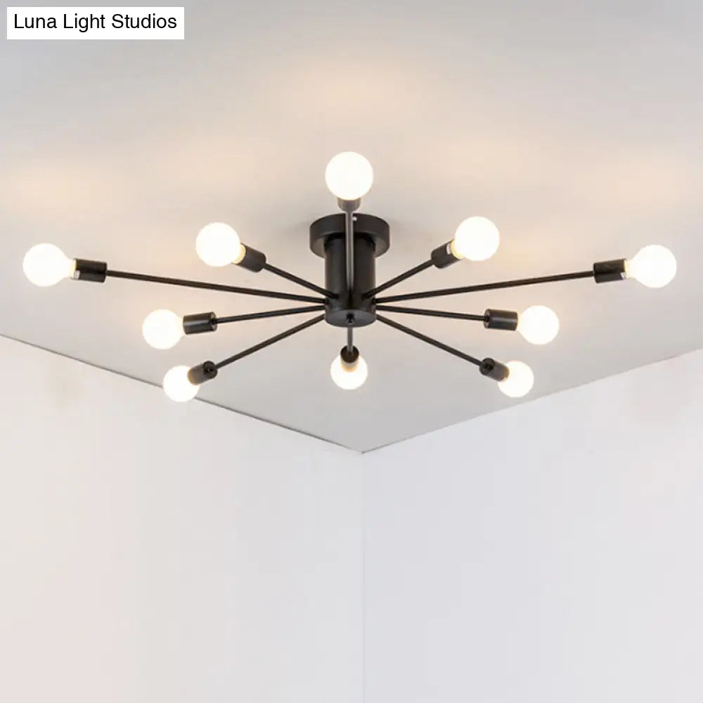 Sleek Sputnik Ceiling Light For Living Room - Metal Semi Flush Mount Chandelier