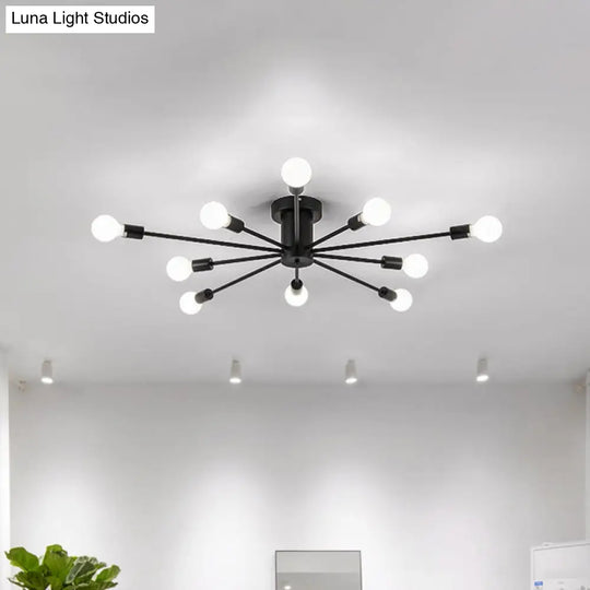 Sleek Sputnik Ceiling Light For Living Room - Metal Semi Flush Mount Chandelier