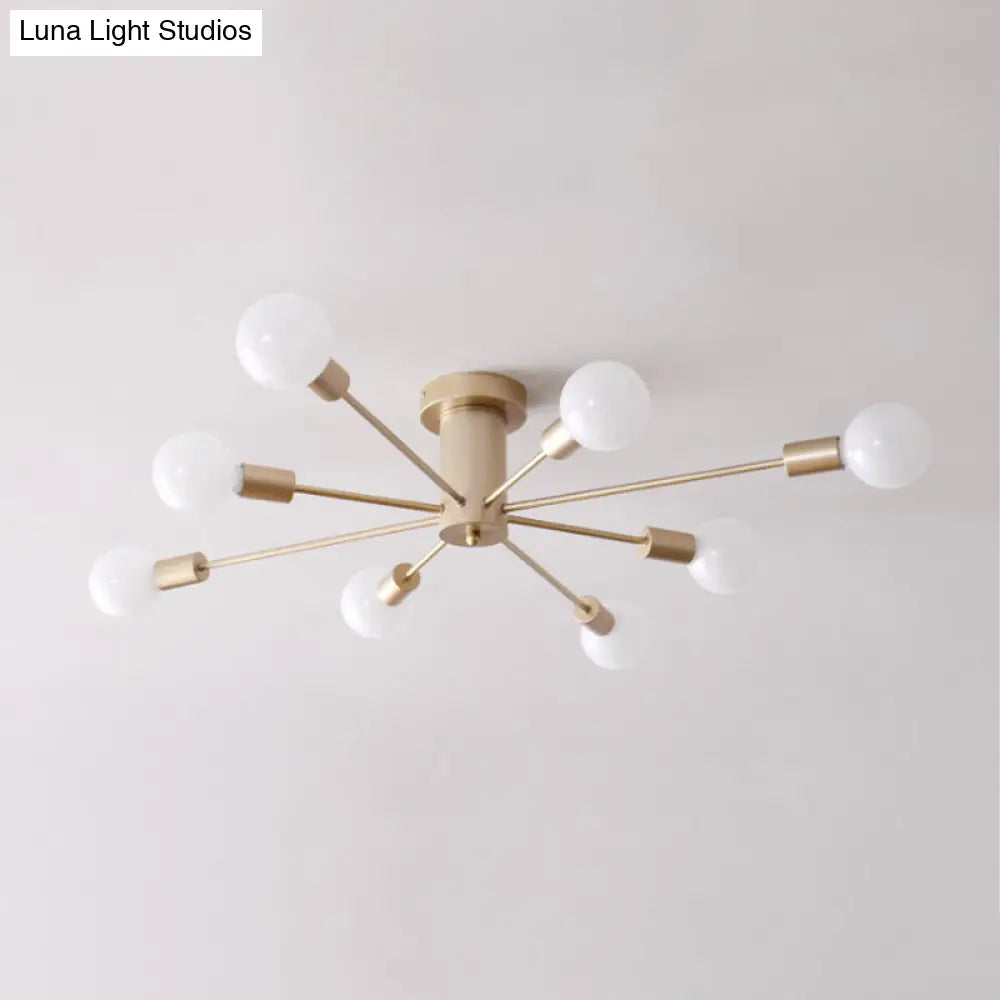 Sleek Sputnik Ceiling Light For Living Room - Metal Semi Flush Mount Chandelier