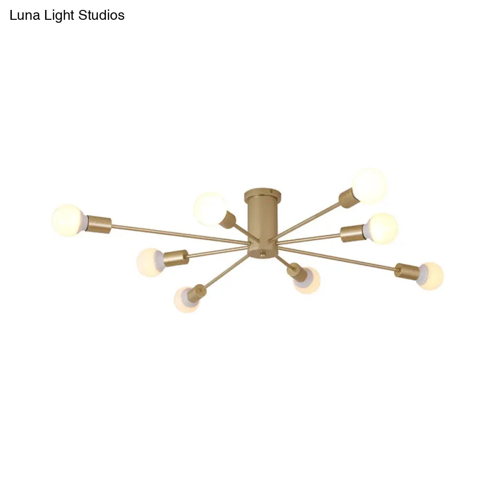 Sleek Sputnik Ceiling Light For Living Room - Metal Semi Flush Mount Chandelier