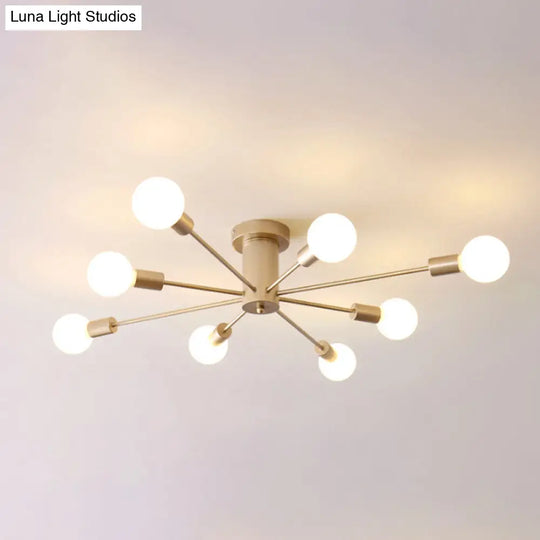 Sleek Sputnik Ceiling Light For Living Room - Metal Semi Flush Mount Chandelier