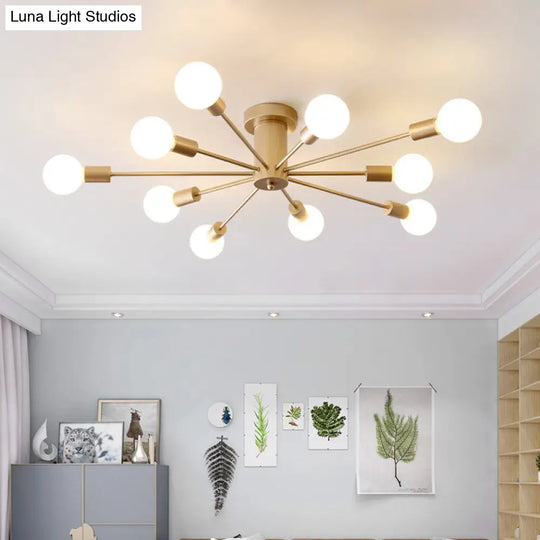 Sleek Sputnik Ceiling Light For Living Room - Metal Semi Flush Mount Chandelier