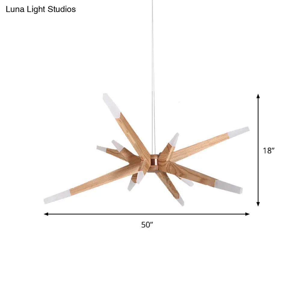 Sleek Sputnik Chandelier Pendant Light: 12 Led Lights Acrylic With Wood Shade