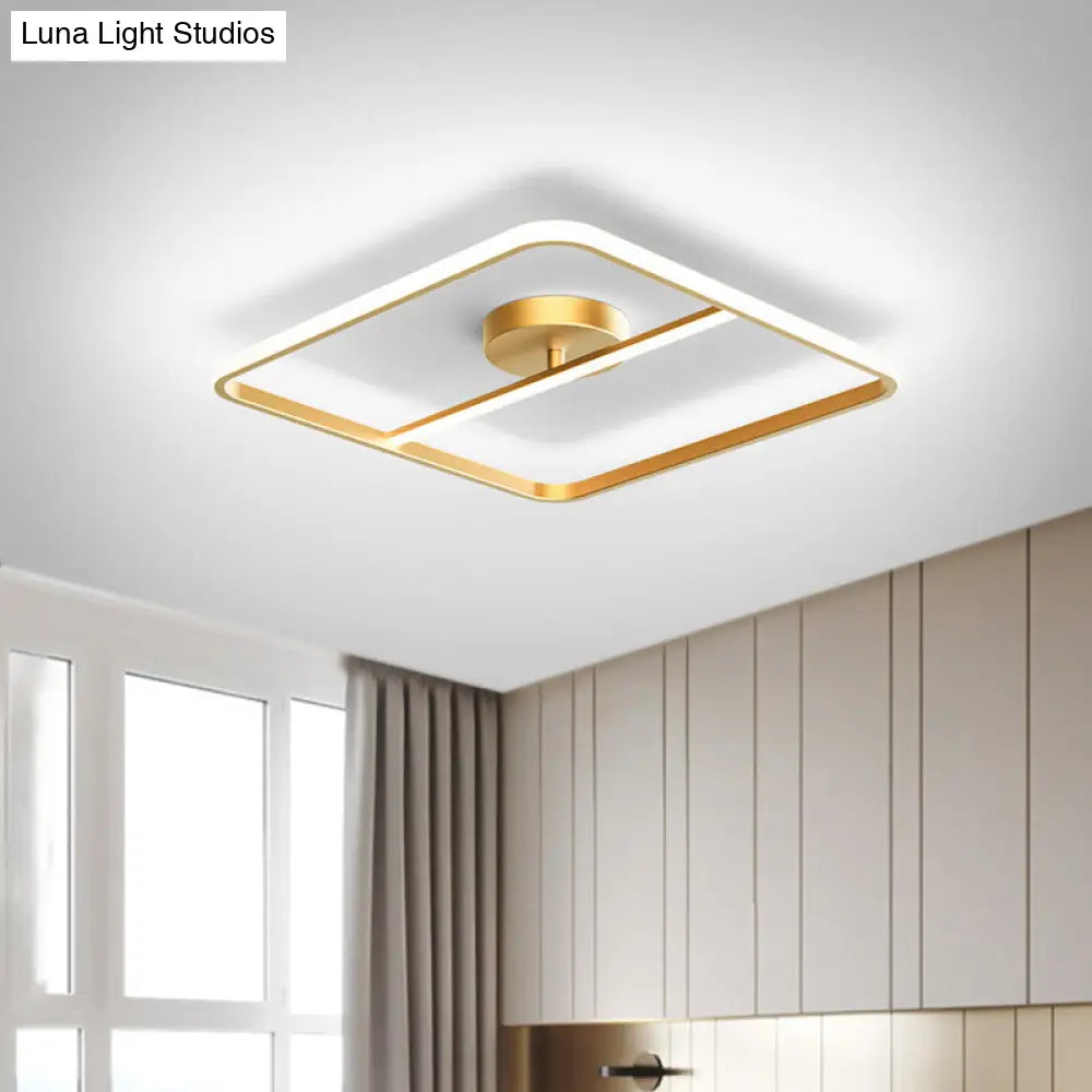 Sleek Square Flush Mount Lamp Metallic Gold Led Ceiling Light In Warm/White Glow / White