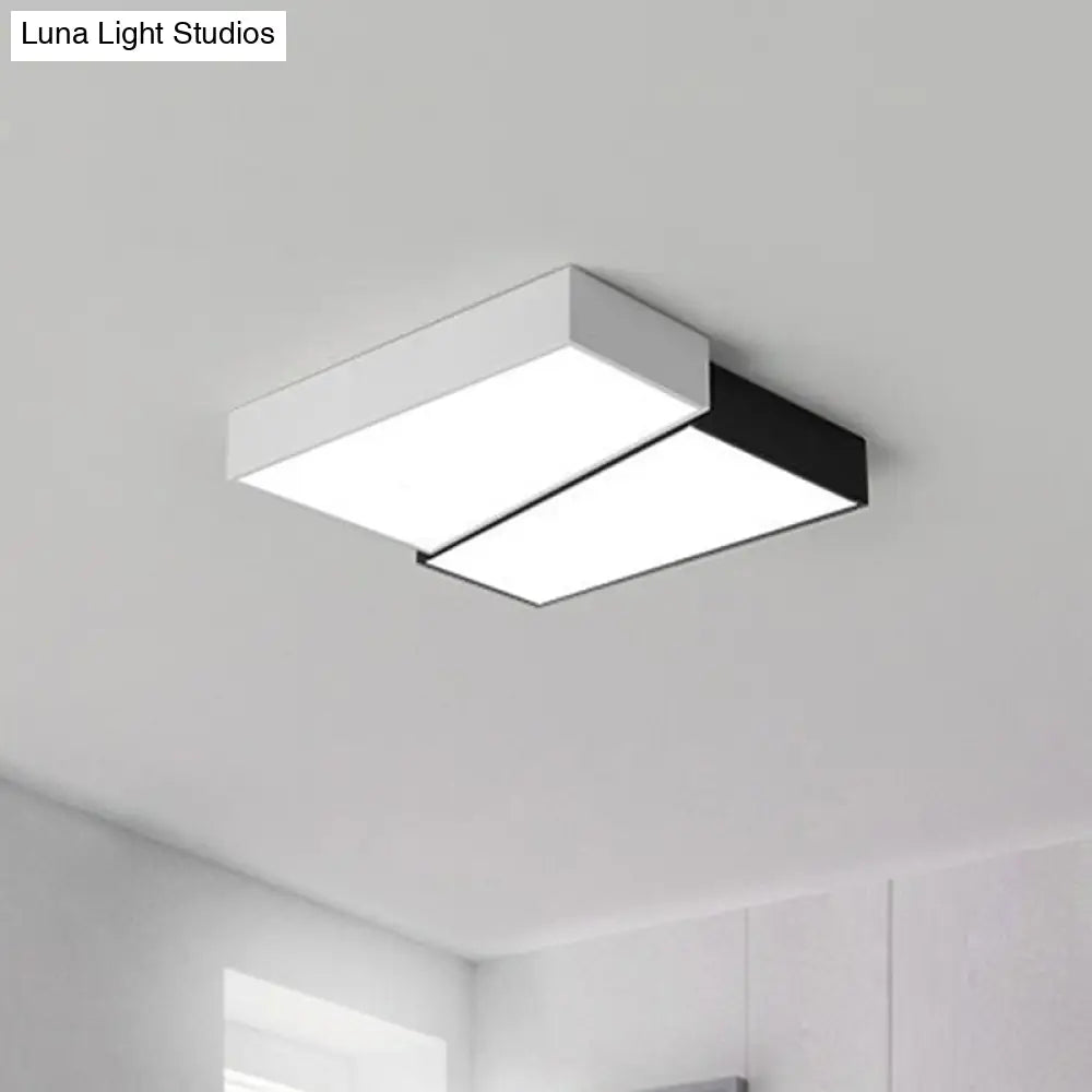 Sleek Square Led Flush Mount Ceiling Light For Modern Bedrooms - Black And White