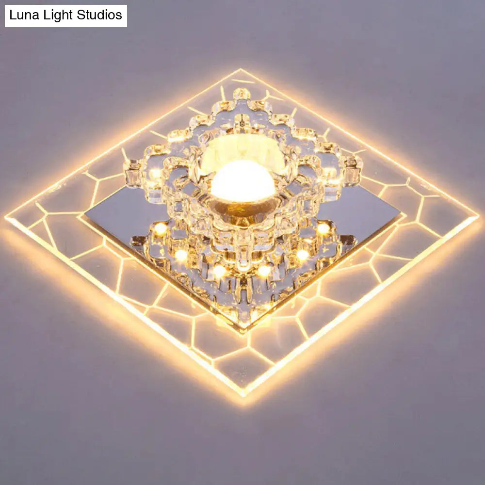 Sleek Square Led Flush Mount Crystal Ceiling Light Clear Corridor Fixture