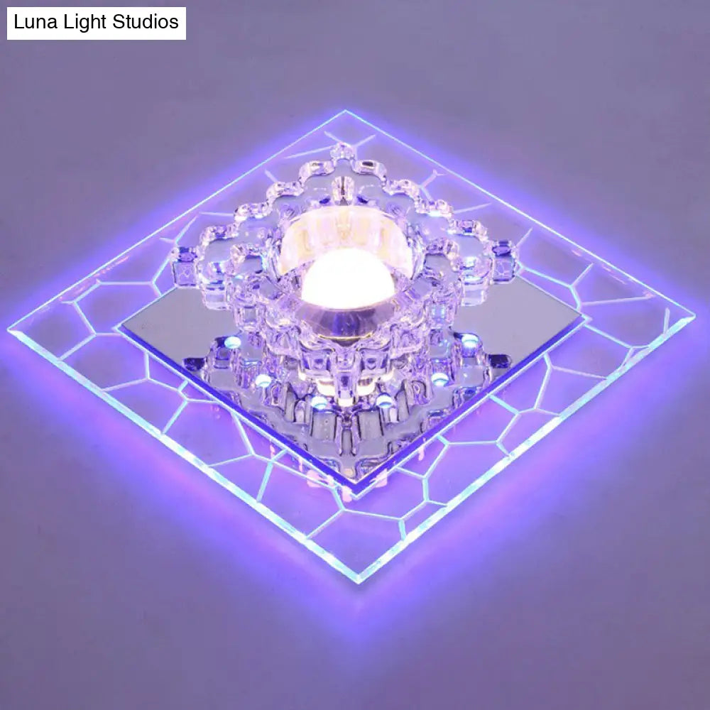 Sleek Square Led Flush Mount Crystal Ceiling Light Clear Corridor Fixture