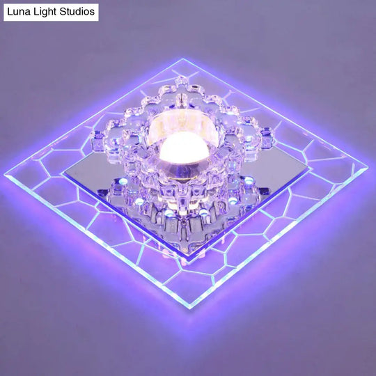 Sleek Square Led Flush Mount Crystal Ceiling Light Clear Corridor Fixture