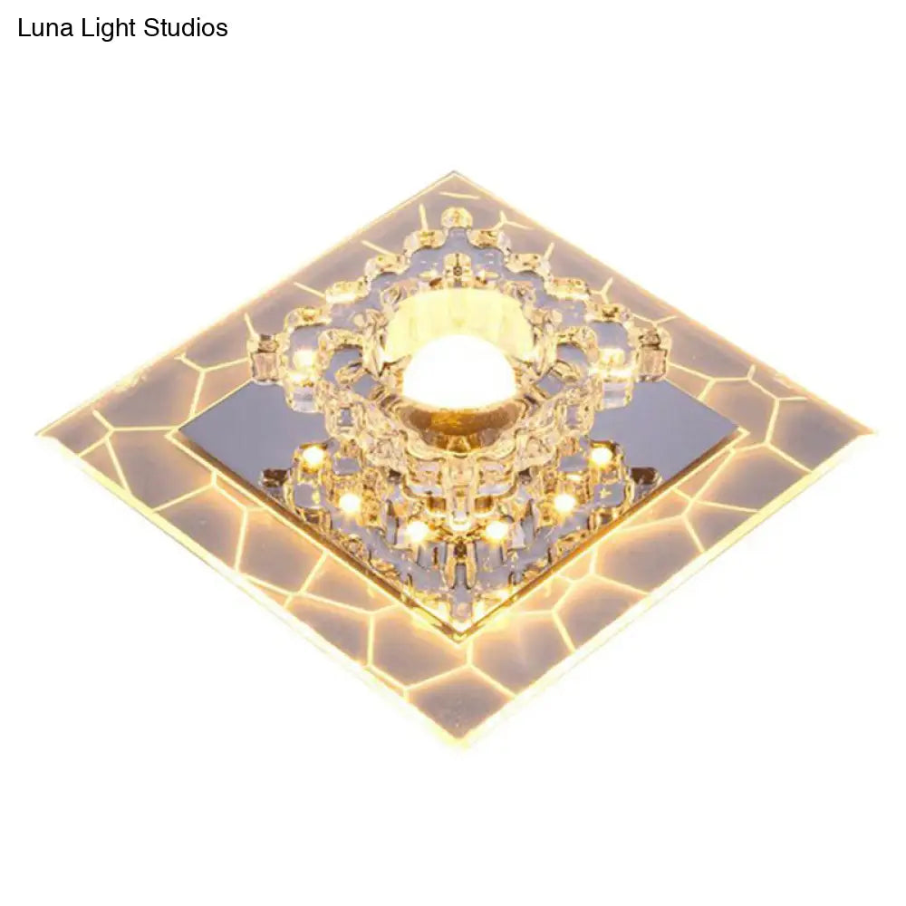 Sleek Square Led Flush Mount Crystal Ceiling Light – Clear Corridor Fixture