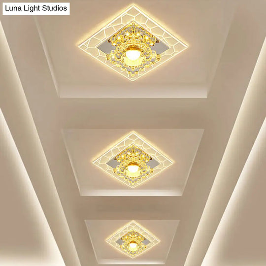 Sleek Square Led Flush Mount Crystal Ceiling Light Clear Corridor Fixture / 3W Warm