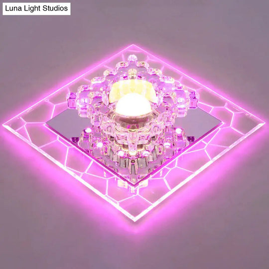 Sleek Square Led Flush Mount Crystal Ceiling Light Clear Corridor Fixture