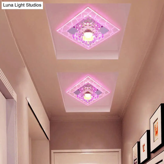 Sleek Square Led Flush Mount Crystal Ceiling Light Clear Corridor Fixture / 3W Purple