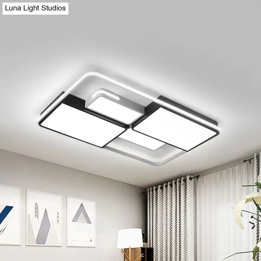 Sleek Square/Rectangle Ceiling Flushmount Led Light Fixture In Black And White Warm/White