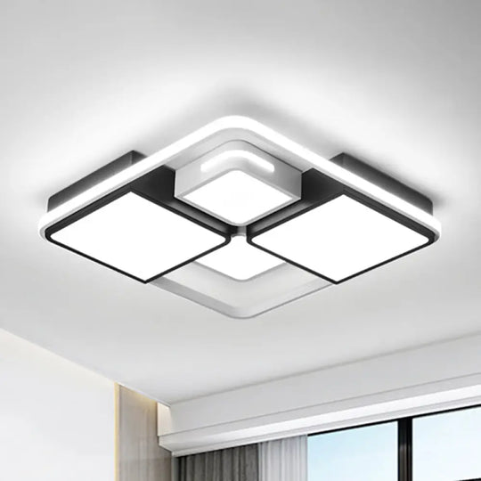 Sleek Square/Rectangle Ceiling Flushmount Led Light Fixture In Black And White Warm/White