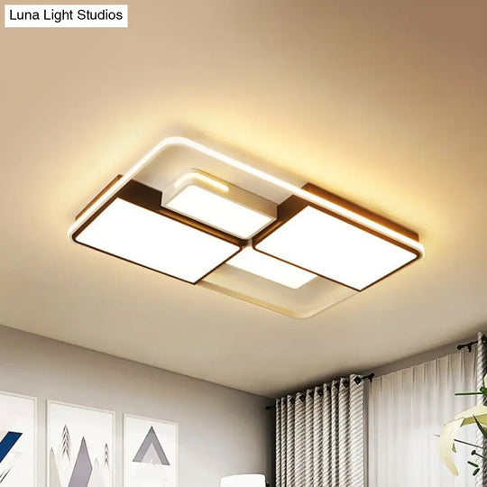 Sleek Square/Rectangle Ceiling Flushmount Led Light Fixture In Black And White Warm/White