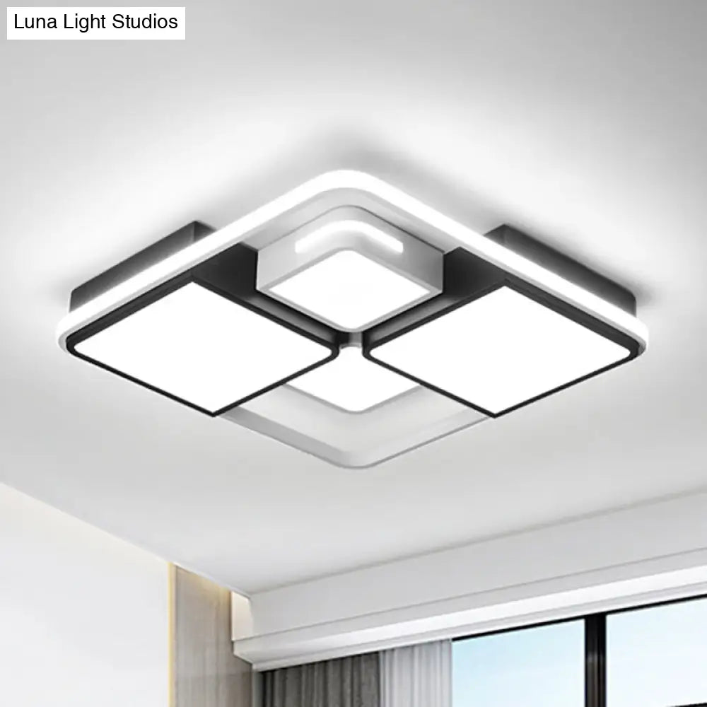 Sleek Square/Rectangle Ceiling Flushmount Led Light Fixture In Black And White Warm/White