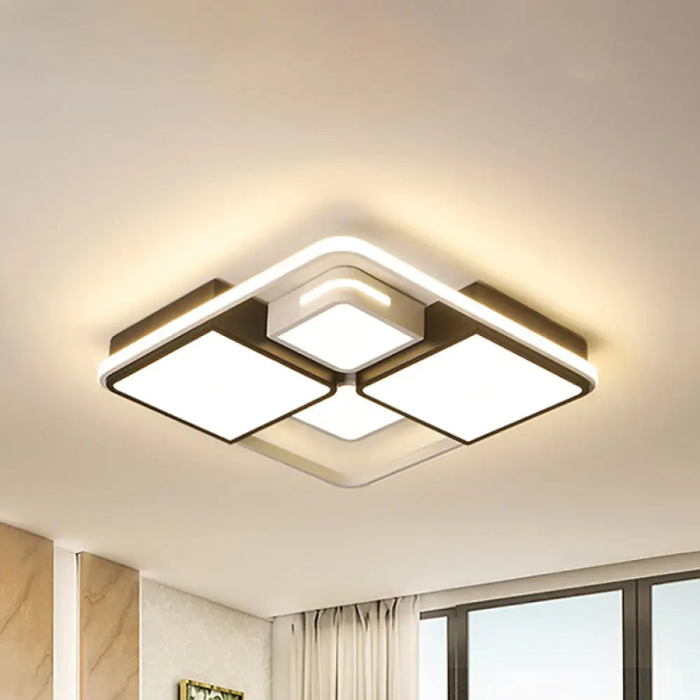 Sleek Square/Rectangle Ceiling Flushmount Led Light Fixture In Black And White Warm/White