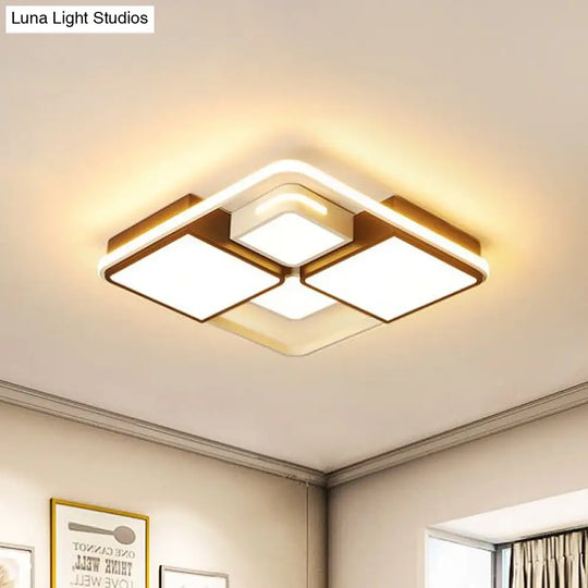 Sleek Square/Rectangle Ceiling Flushmount Led Light Fixture In Black And White Warm/White