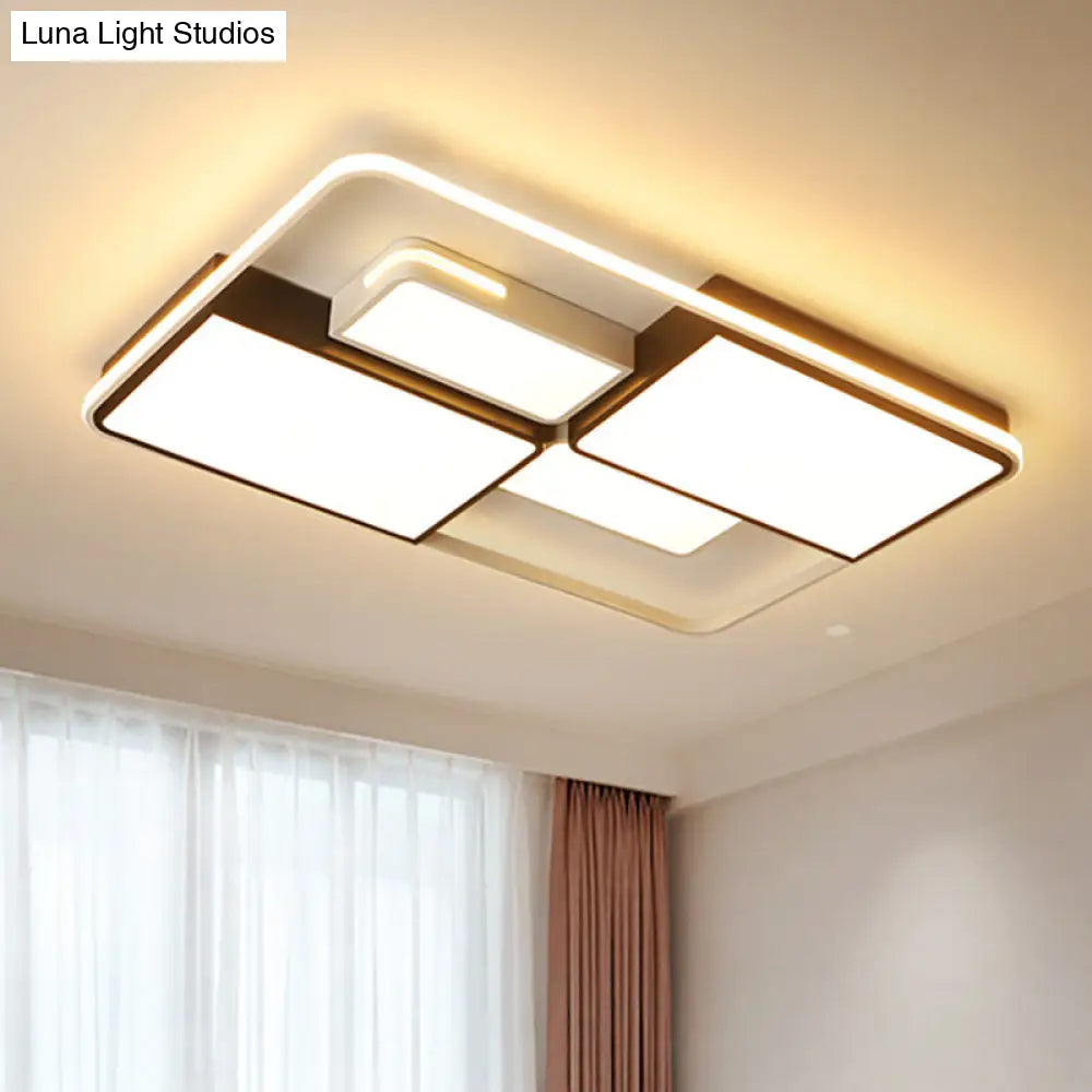 Sleek Square/Rectangle Ceiling Flushmount Led Light Fixture In Black And White Warm/White