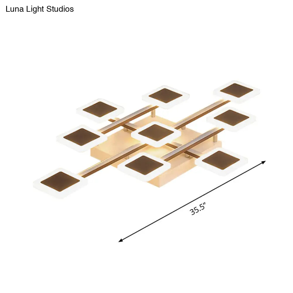 Sleek Square Semi - Flush Mount Acrylic Ceiling Light Fixture - 31.5’/35.5’ Wide Brown 9/12