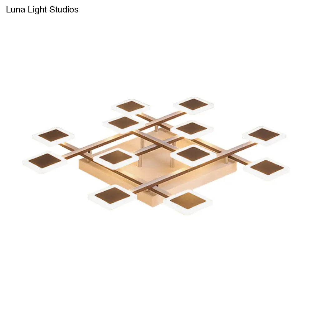 Sleek Square Semi - Flush Mount Acrylic Ceiling Light Fixture - 31.5’/35.5’ Wide Brown 9/12