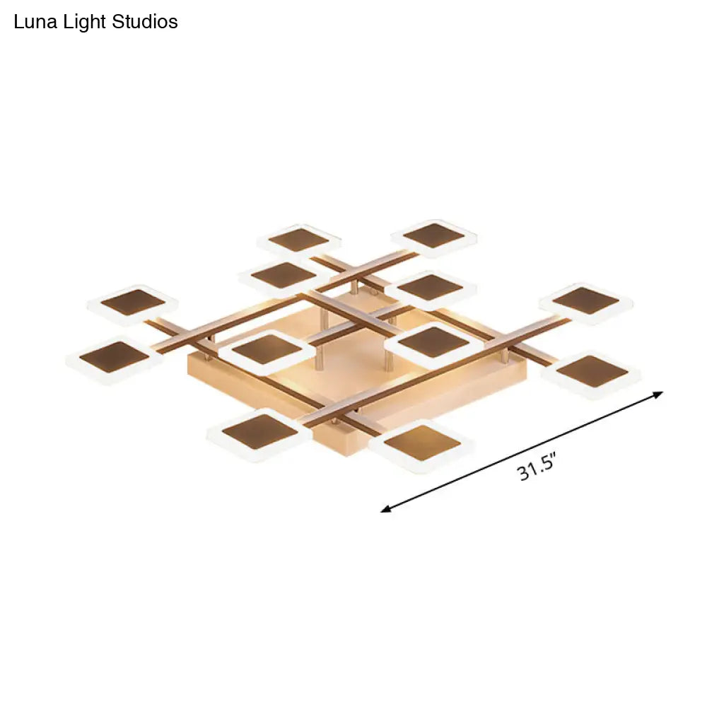 Sleek Square Semi-Flush Mount Acrylic Ceiling Light Fixture - 31.5/35.5 Wide Brown 9/12 Heads