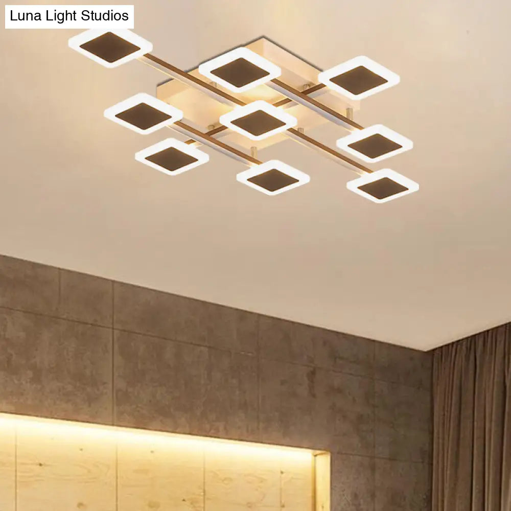 Sleek Square Semi-Flush Mount Acrylic Ceiling Light Fixture - 31.5/35.5 Wide Brown 9/12 Heads