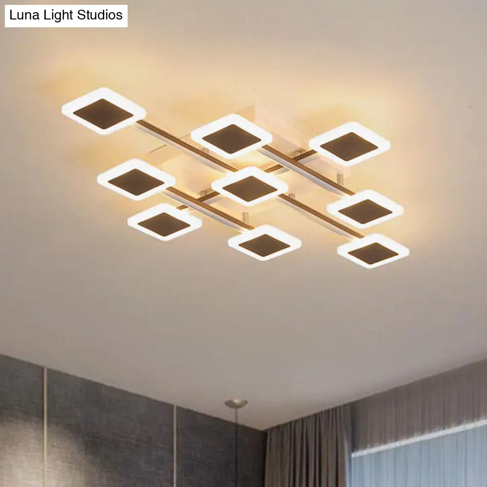 Sleek Square Semi-Flush Mount Acrylic Ceiling Light Fixture - 31.5/35.5 Wide Brown 9/12 Heads