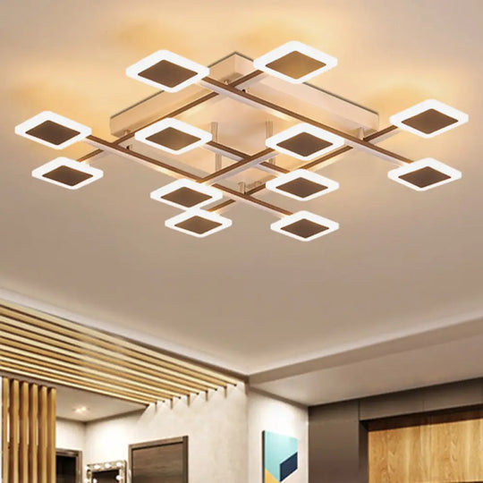 Sleek Square Semi - Flush Mount Acrylic Ceiling Light Fixture - 31.5’/35.5’ Wide Brown 9/12