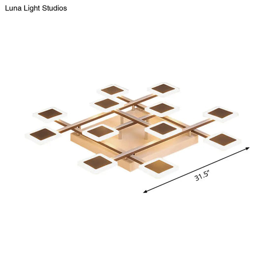 Sleek Square Semi - Flush Mount Acrylic Ceiling Light Fixture - 31.5’/35.5’ Wide Brown 9/12